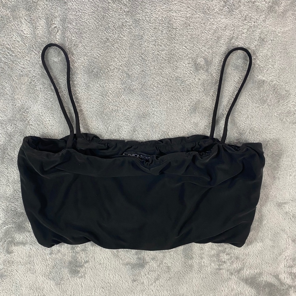 FASHION NOVA Cami Top Women Small Black Cropped Ruched Spaghetti Strap Summer